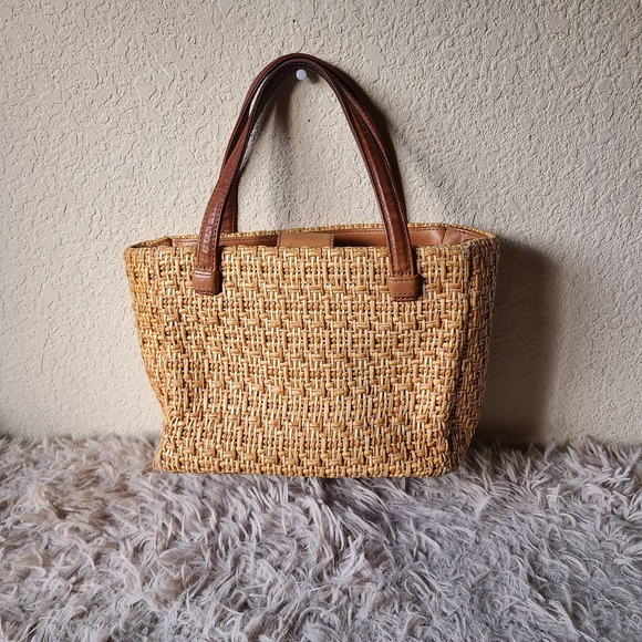 Fossil Handbags - Vintage Fossil Brown Woven Leather Tote Purse Handbag 75082